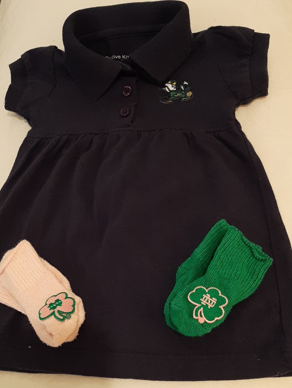 Notre Dame logo Dress And Socks with Fighting Irish Applique 0-3 Months